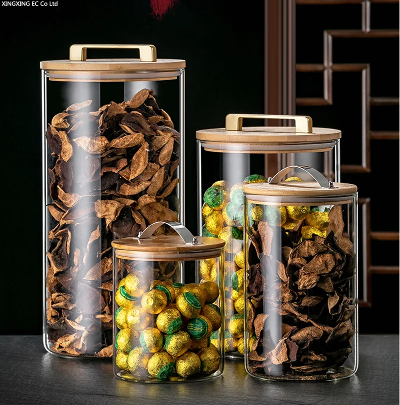

Kitchen Grain Dispenser Glass Storage Jar Household Coffee Bean Sealed Jar Bottle with Lid Transparent Tea Caddy Glass Container