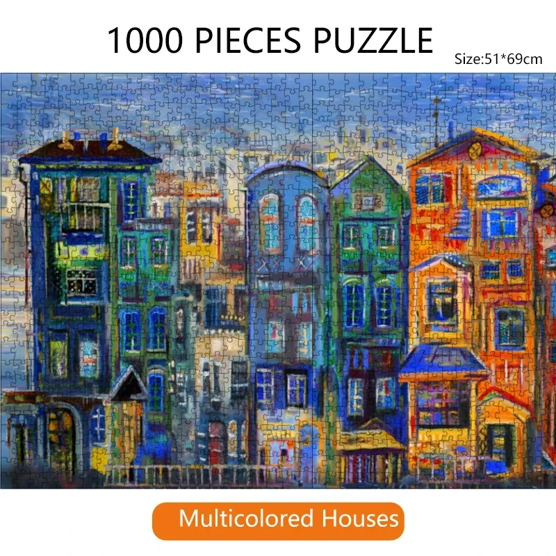 

69*51cm Adult 1000 Pieces Jigsaw Puzzle Multicolored Houses Beautiful Landscape Paintings Stress Reducing Toys Christmas Gifts