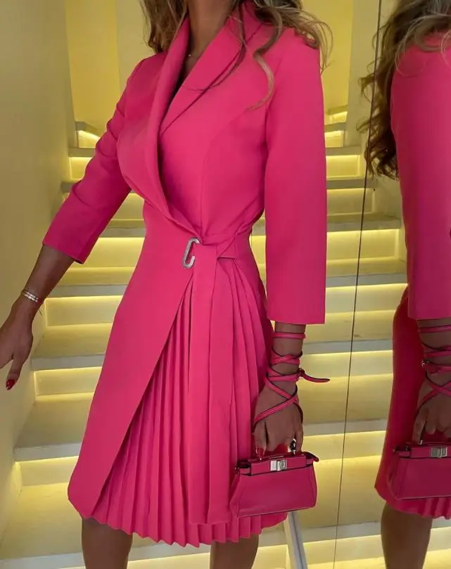 2023 Elegant Office Lady Pleated Blazer Dress Women Spring Autumn Fashion Bodycon Party Slim Dress with Slit Tied Dress Vestidos
2023 Elegant Office Lady Pleated Blazer Dress Women Spring Autumn Fashion Bodycon Party Slim Dress with Slit Tied Dress Vestidos