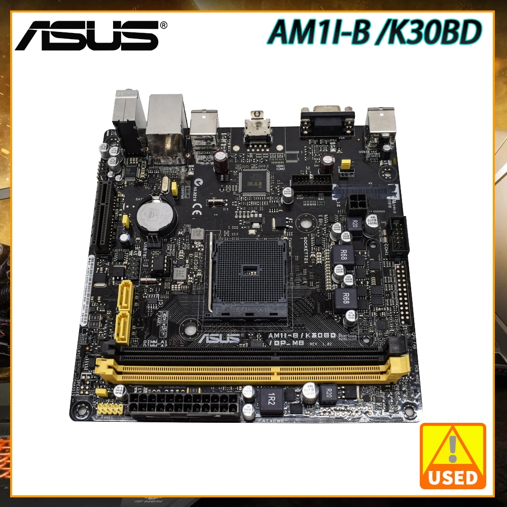 

ASUS AM1I-B/K30BD DP Mini Itx AMD A320 Used Motherboard With Onboard CPU, for Desktop, Support DDR3 16GB PCI-E 2.0 SATA VGA RJ45