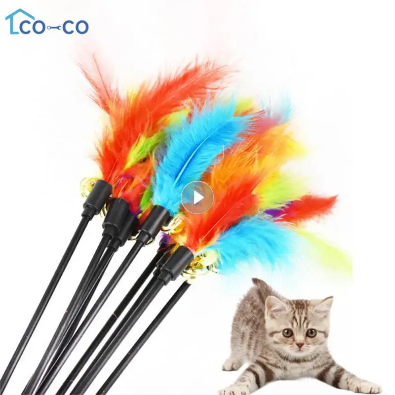 

1-5pcs Funny Kitten Cat Teaser Interactive Toy Rod With Bell And Feather Toys For Pet Cats Stick Wire Chaser Wand Random Color