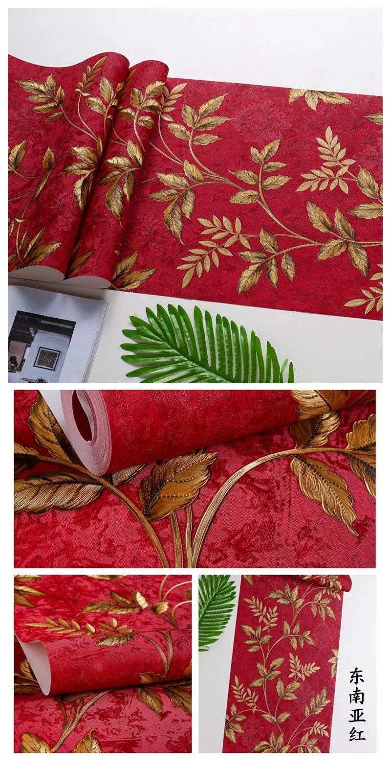Generic Luxury Red Damask Wllpaper Retro 3D Stereo European Floral