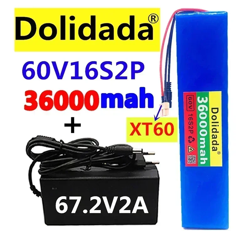 

Free Shipping 60V 16S2P 18650 Li-ion Battery Pack 67.2V36000mAh Ebike Electric Bicycle Scooter with BMS1000Watt XT60plug+charger