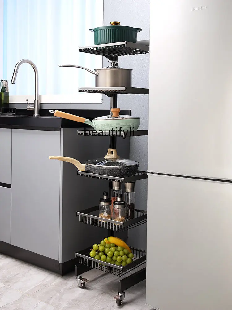 Kitchen Crack Storage Rack Floor Multi-Layer Alumimum Storage Rack Side Narrow Pot Rack 
Kitchen Crack Storage Rack Floor Multi-Layer Alumimum Storage Rack Side Narrow Pot Rack