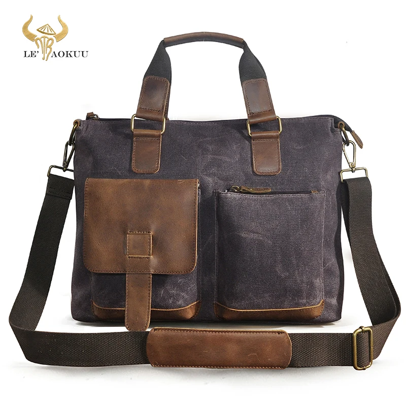 

Canvas+Cow Genuine Leather Office Business Briefcase For Men 15.6" Laptop Case Attache Portfolio Bag Maletin Messenger Bag B260