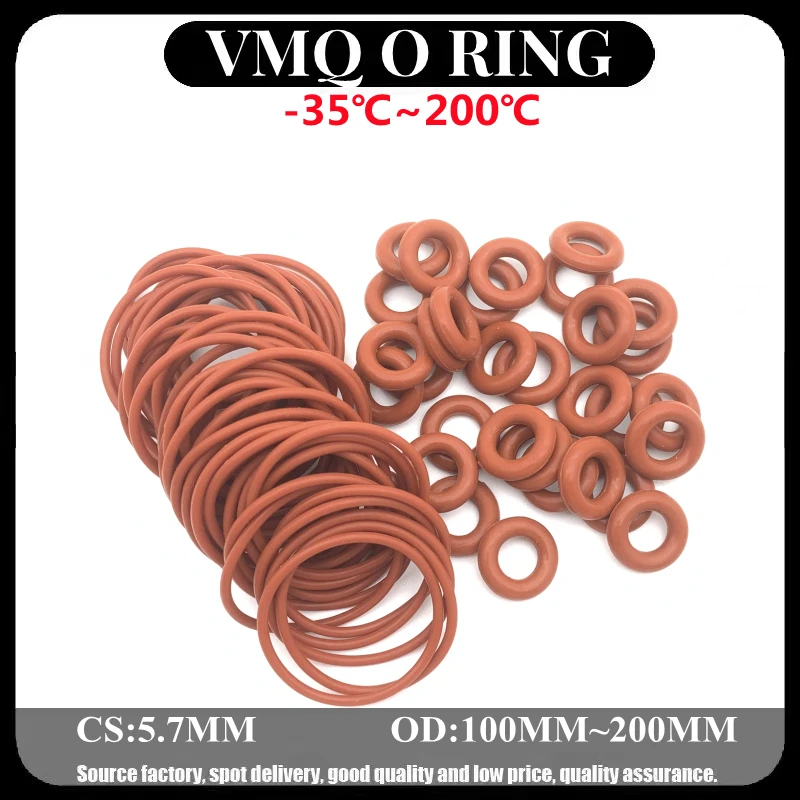 

10 шт., силиконовые уплотнительные кольца VMQ, набор уплотнительных колец, Нитриловое уплотнение, шайба, уплотнительные кольца CS 5,7 мм, внешний диаметр 100 ~ 200 мм