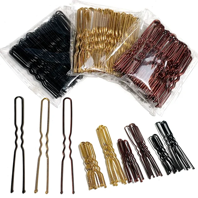 50 pièces épingles à cheveux ondulées en forme de U pour femmes, barrettes pour Salon, pinces pour mariée, épingles en métal noir, accessoires pour cheveux pour chignon, 5/6/7 cm 1