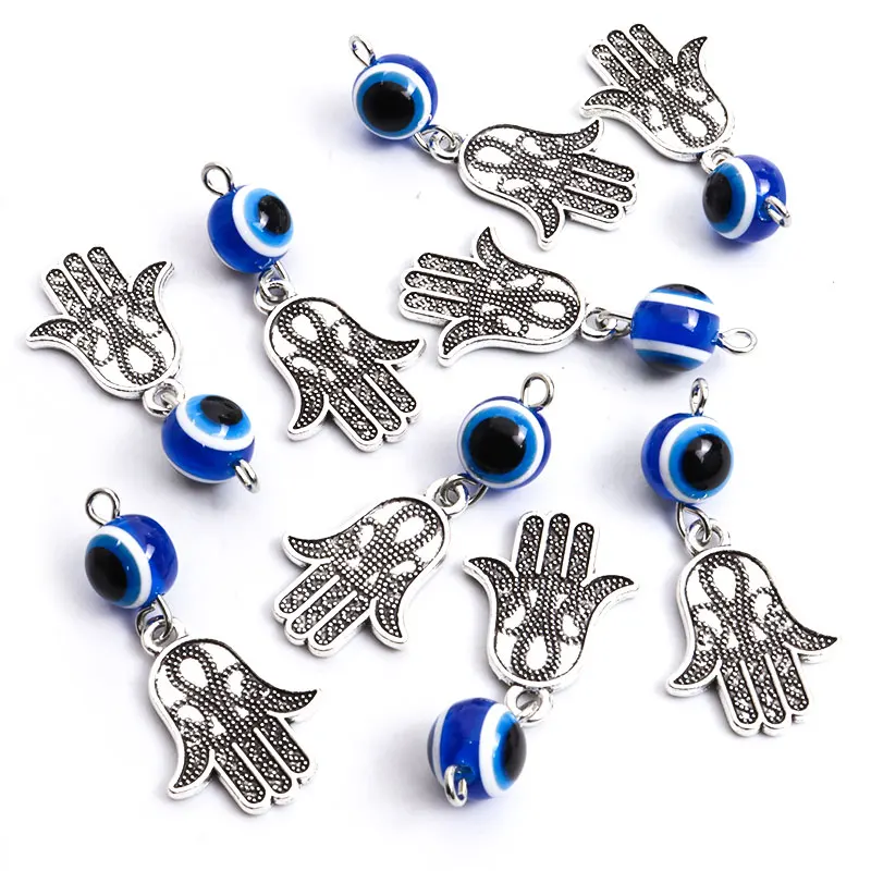 10pcs Hamsa Hand&Blue Evil Eye Charms Turkish Evil Nazar Eye Pendants For DIY Amulet Necklace Lucky Ornaments Making Accessories 10pcs Hamsa Hand&Blue Evil Eye Charms Turkish Evil Nazar Eye Pendants For DIY Amulet Necklace Lucky Ornaments Making Accessories