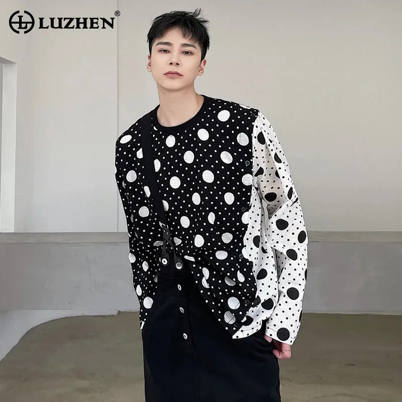 

LUZHEN 2024 Spring New Fashion Color Contrast Polka Dots Design Long Sleeve T-shirts Men's High Street Loose Casual Tops LZ3106