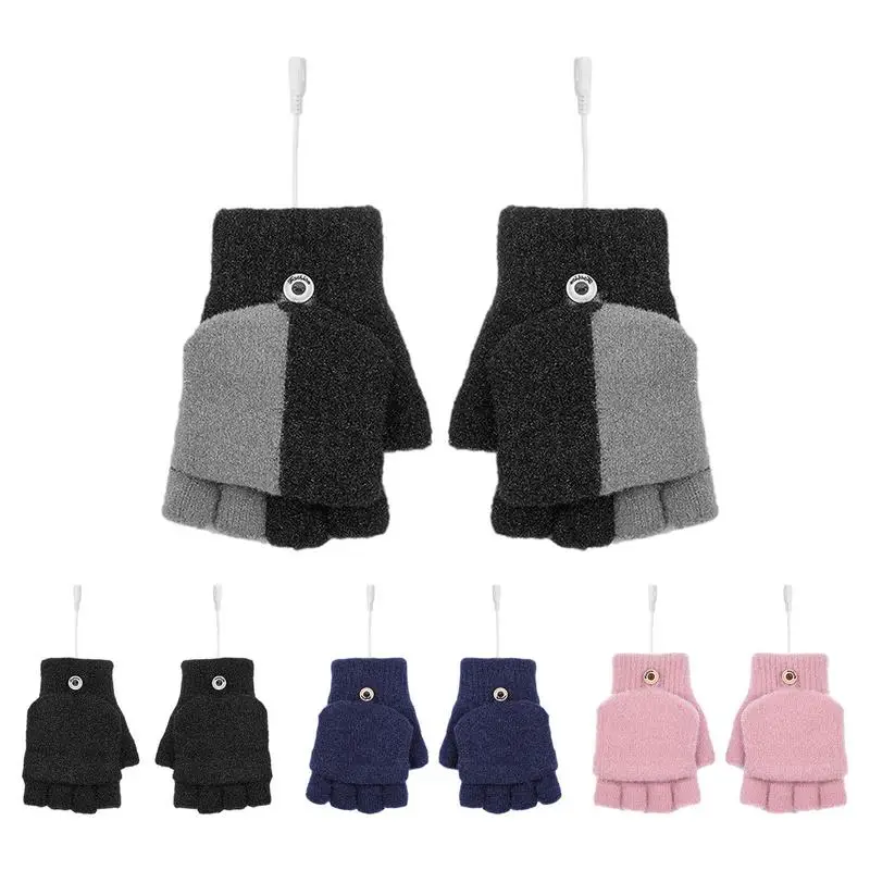 

Перчатки с подогревом, вязаные шерстяные ветрозащитные зимние перчатки для холодной погоды с зарядкой от USB, теплые перчатки для женщин и детей