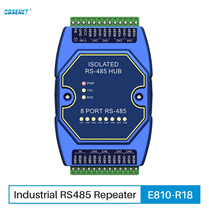 8-полосный ретранслятор RS485 CDSENT E810-R18 промышленного класса, изоляция силового сигнала, Защита от электростатического разряда, постоянный ток 9-40 В, рельсовое крепление, высокая скорость
8-полосный ретранслятор RS485 CDSENT E810-R18 промышленного класса, изоляция силового сигнала, Защита от электростатического разряда, постоянный ток 9-40 В, рельсовое крепление, высокая скорость