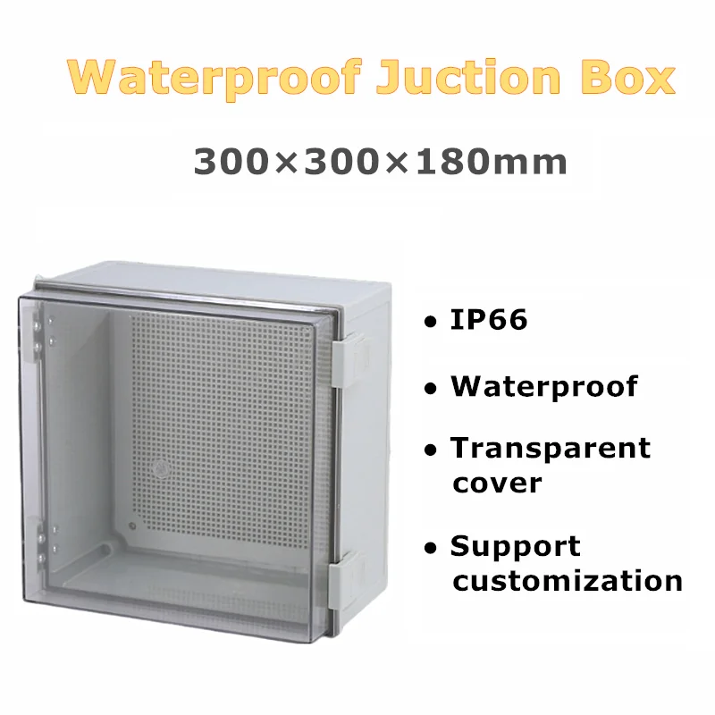 

300×300×180mm Transparent ABS Plastic Enclosure IP66 Waterproof Distribution Box Cable Storage Container Connections Case