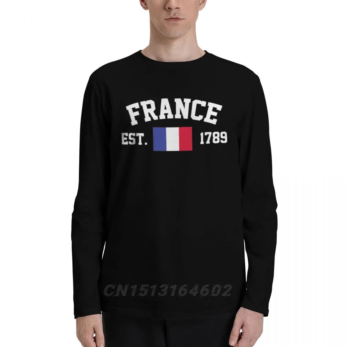 

100% Cotton France Flag With EST. Year Long Sleeve Autumn T shirts Men Women Unisex Clothing LS T-Shirt Tops Tees