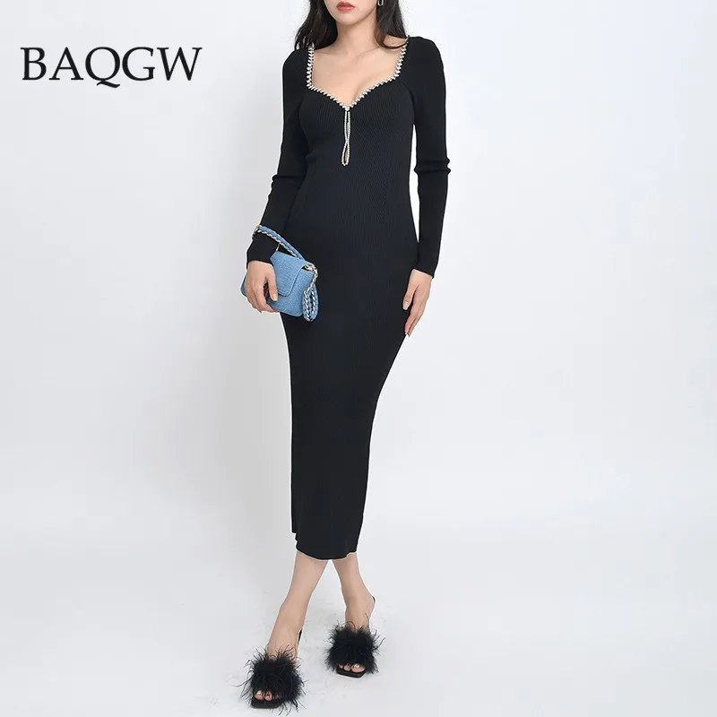 BaQGW Autum Women Black Beaded Sheath Luxury Knit Long Dress Heart Collar European Diamond Design Fashion Sexy Lady Clothing
BaQGW Autum Women Black Beaded Sheath Luxury Knit Long Dress Heart Collar European Diamond Design Fashion Sexy Lady Clothing