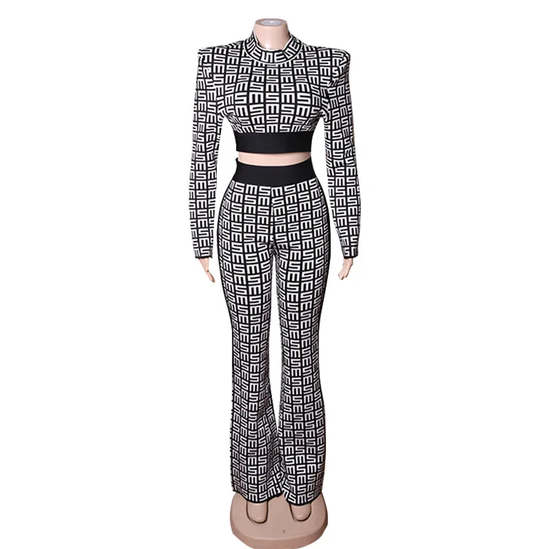 HIGH STREET Newest 2023 Fashion Designer Runway Suit Set Women Jacquard Geometrical Knitted Tops Bell Bottoms Pants Suit
HIGH STREET Newest 2023 Fashion Designer Runway Suit Set Women Jacquard Geometrical Knitted Tops Bell Bottoms Pants Suit