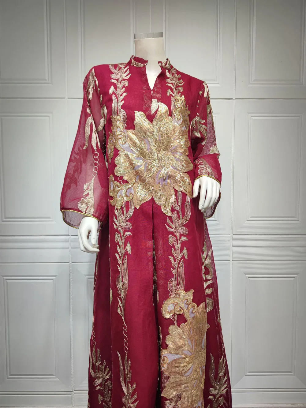 Maxi Dress Golden Sequins Embroidery Green White Abaya Woman Muslim Female Jalabiya Arabic Elegant Clothing Long Sleeves 235 Mallzona Maxi Dress Golden Sequins Embroidery Green White Abaya Woman Muslim Female Jalabiya Arabic Elegant Clothing Long Sleeves Mallzona