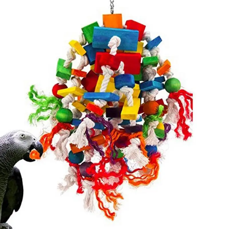 

Parrot Chewing Toy Natural Wood Ladder Hanging Shredding Supplies Multicolored Natural Wooden Block Cage Toys For Macaw Cockatoo