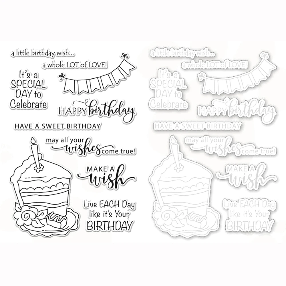 Slice of Cake Clear Stamps and Coordinating Dies Happy Birthday Silicone Transparent Stamps for Scrapbooking Album Craft 09+X45
Slice of Cake Clear Stamps and Coordinating Dies Happy Birthday Silicone Transparent Stamps for Scrapbooking Album Craft 09+X45