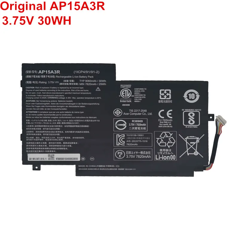 Новые оригинальные аккумуляторы AP15A3R для ноутбука Acer Aspire Switch 10E, 3,75 в, 30 Вт/ч
Новые оригинальные аккумуляторы AP15A3R для ноутбука Acer Aspire Switch 10E, 3,75 в, 30 Вт/ч