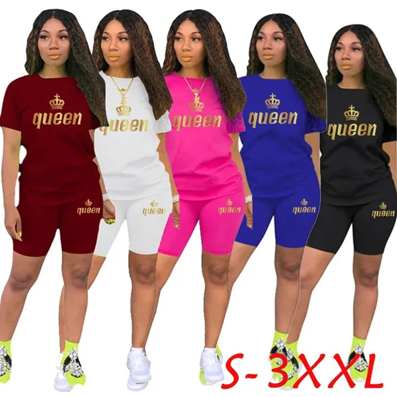 

Women Solid Sporting Casual Two Piece Set Short Sleeve Tee Top Biker Shorts Above Knee Suit Tracksuit Outfits