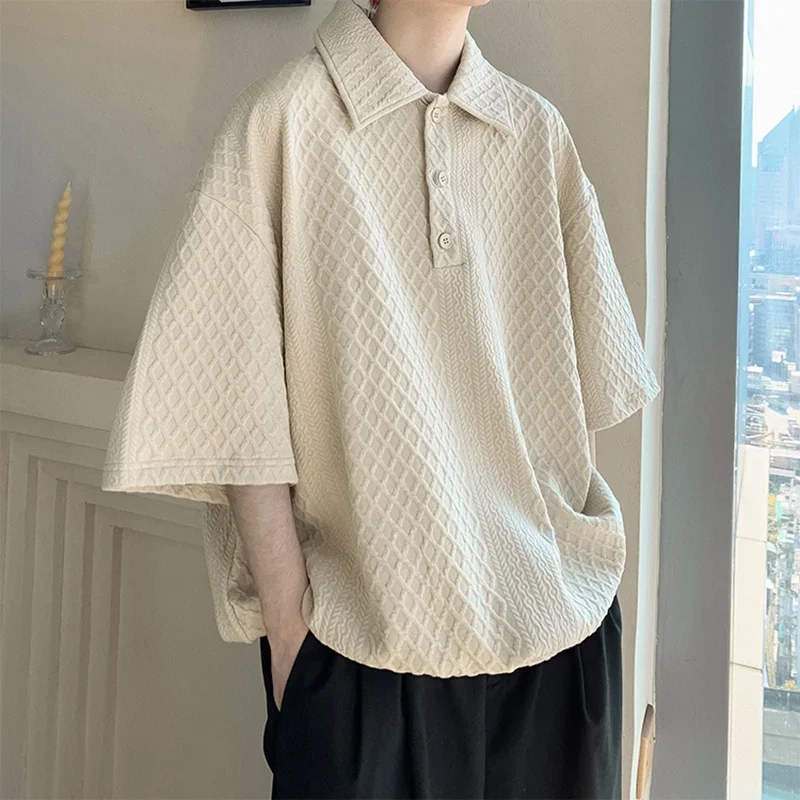 Рубашка-поло Y2K мужская с вафельным принтом, короткий рукав, винтажная Свободная Повседневная Уличная одежда с лацканами, лето 2024 
Рубашка-поло Y2K мужская с вафельным принтом, короткий рукав, винтажная Свободная Повседневная Уличная одежда с лацканами, лето 2024