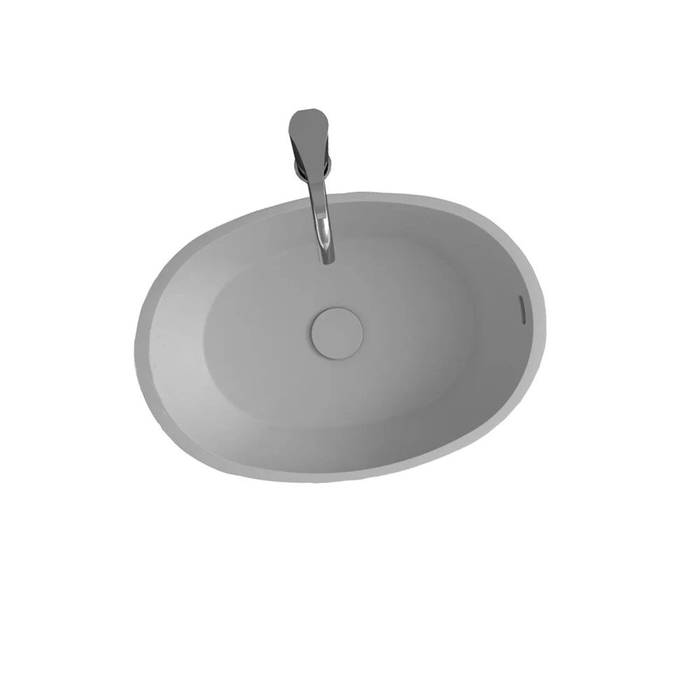 

Corain Oval Freestanding Above Counter Vessel Sink Matt Solid Surface Stone Wash Basin RS38387