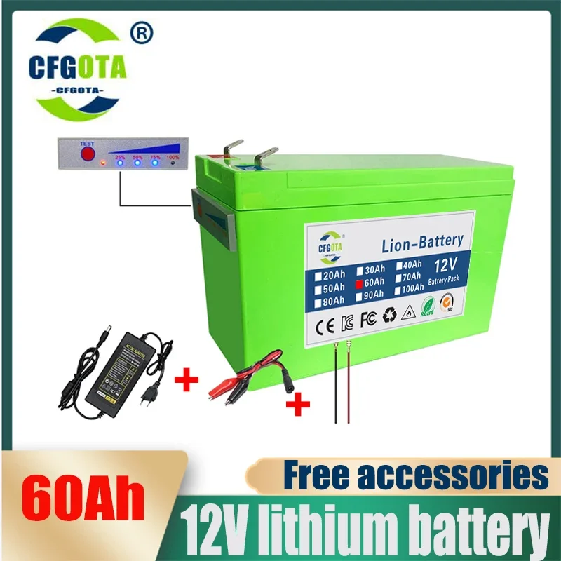 

2023 Upgraded backup power supplies Battery 12V 60Ah Portable Rechargeable Battery Built-in Power display Port Charging