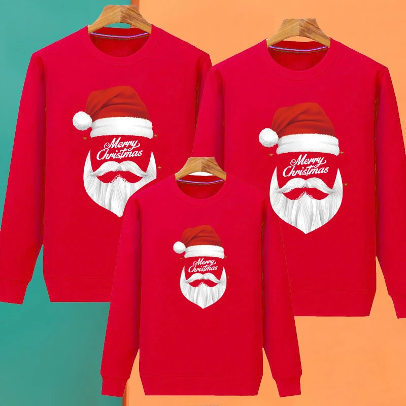 

2024 Christmas Matching Family Outfits Xmas Jersey Mother Father Kids Sweatshirt Mom Dad Son Daughter Sweater Couple Family Look