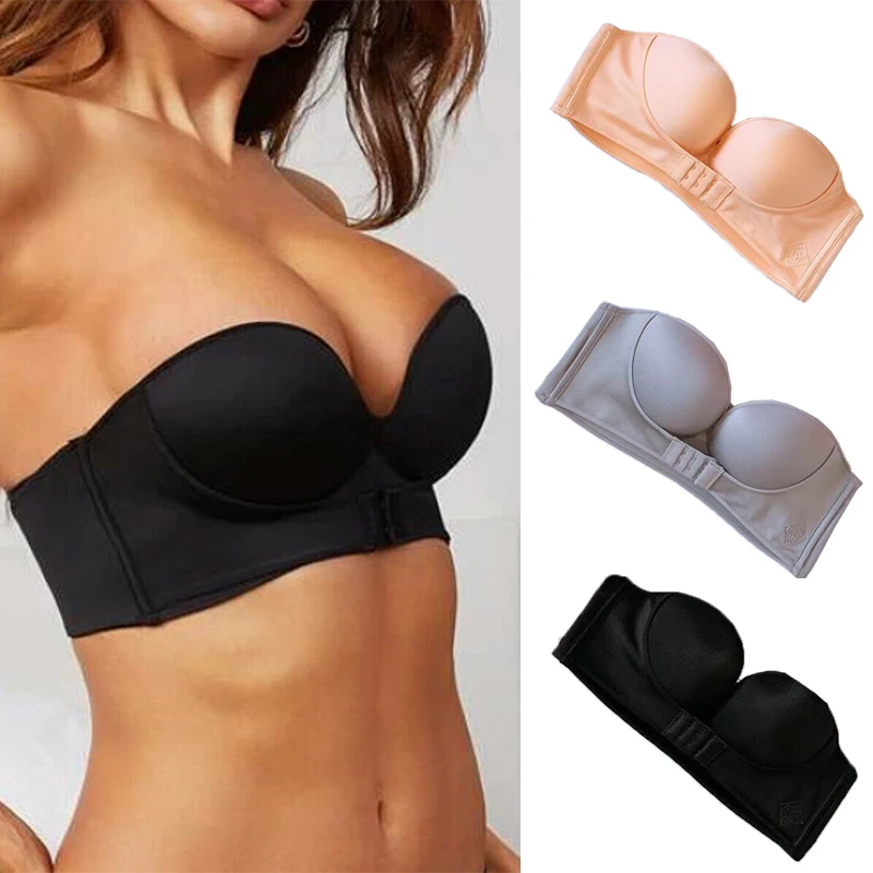 

Women Invisible Bras Front Closure Sexy Push Up Underwear Lingerie For Female Brassiere Strapless Seamless Bralette AB Cup Bra