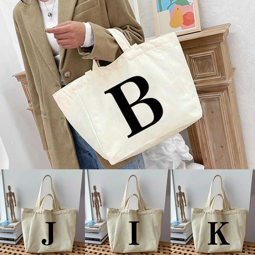 Shopping Bag Casual Canvas Bag Black Letter Print High Quality Tote Bag Reusable Grocery Handbags Fashion Portable Shoulder Bags
Shopping Bag Casual Canvas Bag Black Letter Print High Quality Tote Bag Reusable Grocery Handbags Fashion Portable Shoulder Bags