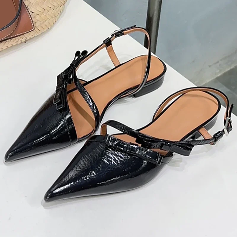 

Fashion Runway Summer Party Low Heeled Shoes Women's Elegant Pointed Toe Butterfly-knot Strap Buckle Strap Shoes