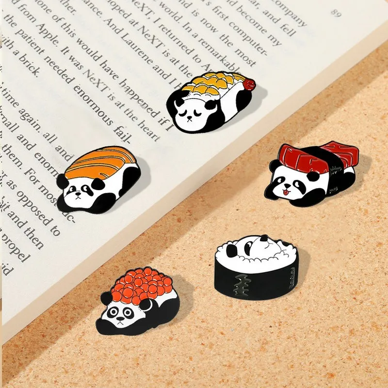 

Pin Chinese Bear Rice Roll Sashimi Barbecue Brooches Cute Animal and Food Badges Jewelry Gift for Kids Panda Sushi Enamel