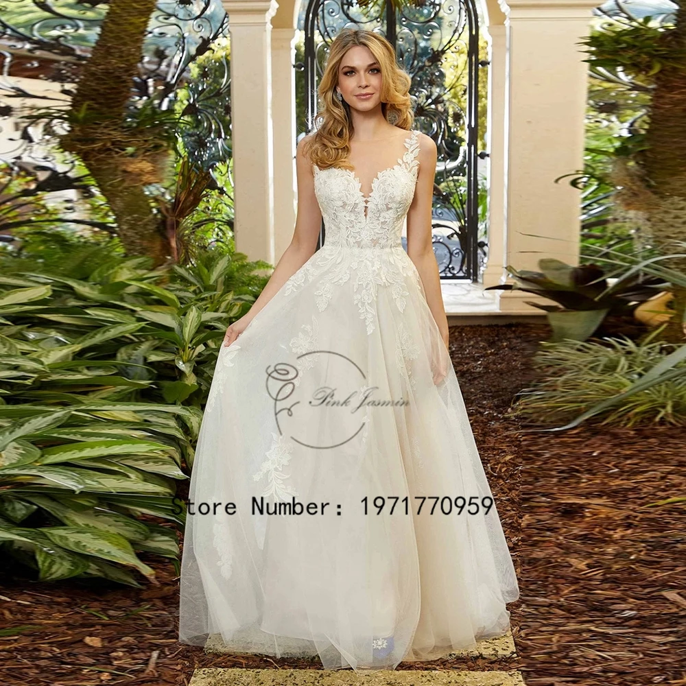 

Civil Exquisite Lace Wedding Dress Scoop Neck Applique Elegant Backless Bride Gowns Court Train A Line vestidos de novia 2024