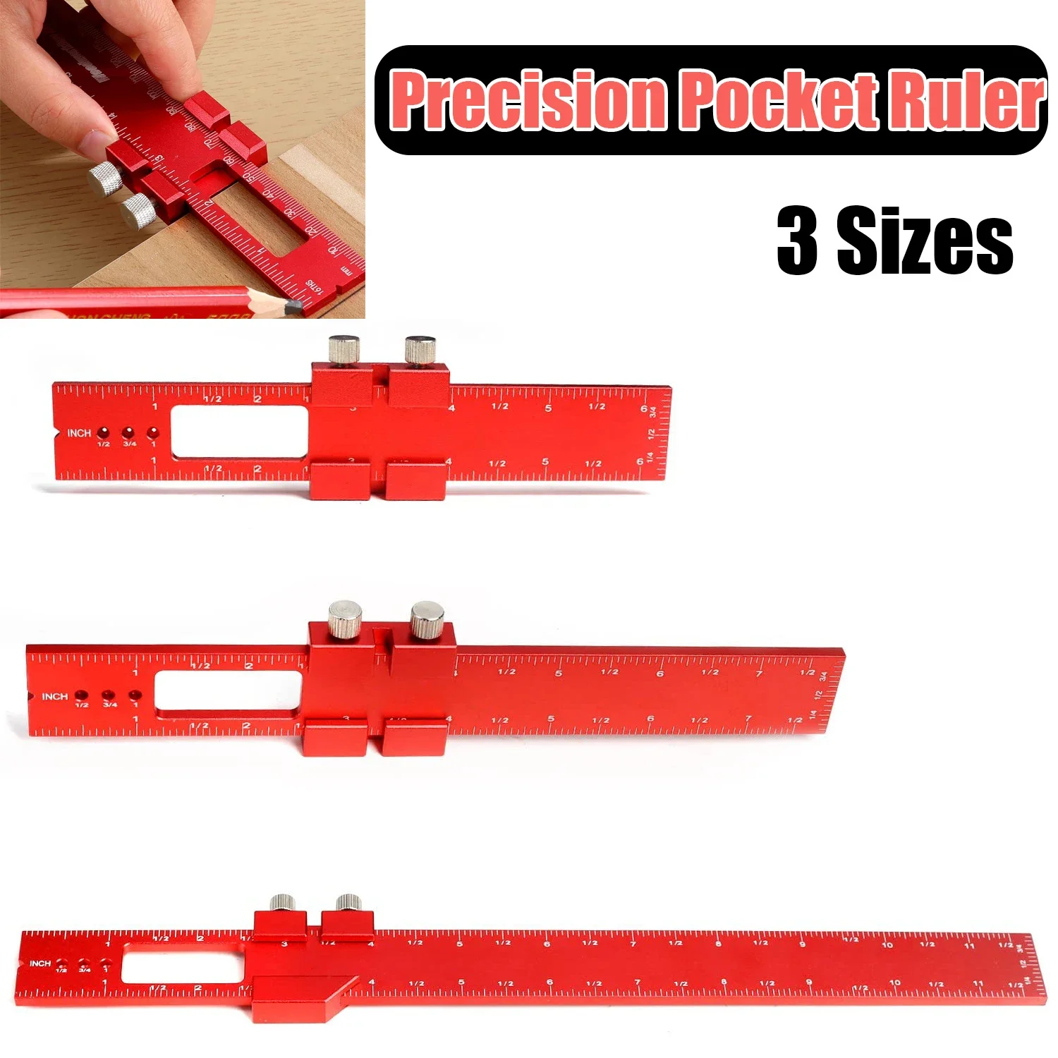 

Precision Pocket Ruler Aluminum Layout Positioning Scribing Gauge Measuring Tool with Metric & Imperial Scales Carpenter Tools
