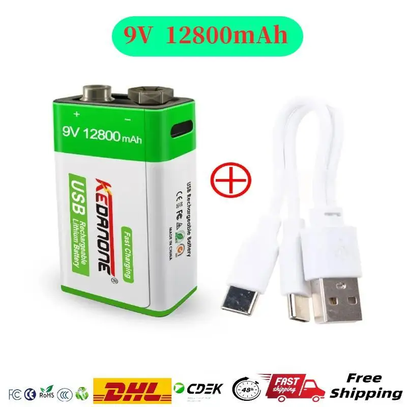 9V Rechargeable Battery 12800mAh 6F22 Micro USB 9v Li-ion Lithium Batteries for Multimeter Microphone Toy Remote Control KTV
9V Rechargeable Battery 12800mAh 6F22 Micro USB 9v Li-ion Lithium Batteries for Multimeter Microphone Toy Remote Control KTV