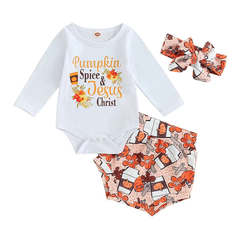 Baby Girls 3Pcs Halloween Outfits Long Sleeve Floral Letter Print Romper + Shorts + Headband Set Infant Clothes
Baby Girls 3Pcs Halloween Outfits Long Sleeve Floral Letter Print Romper + Shorts + Headband Set Infant Clothes
