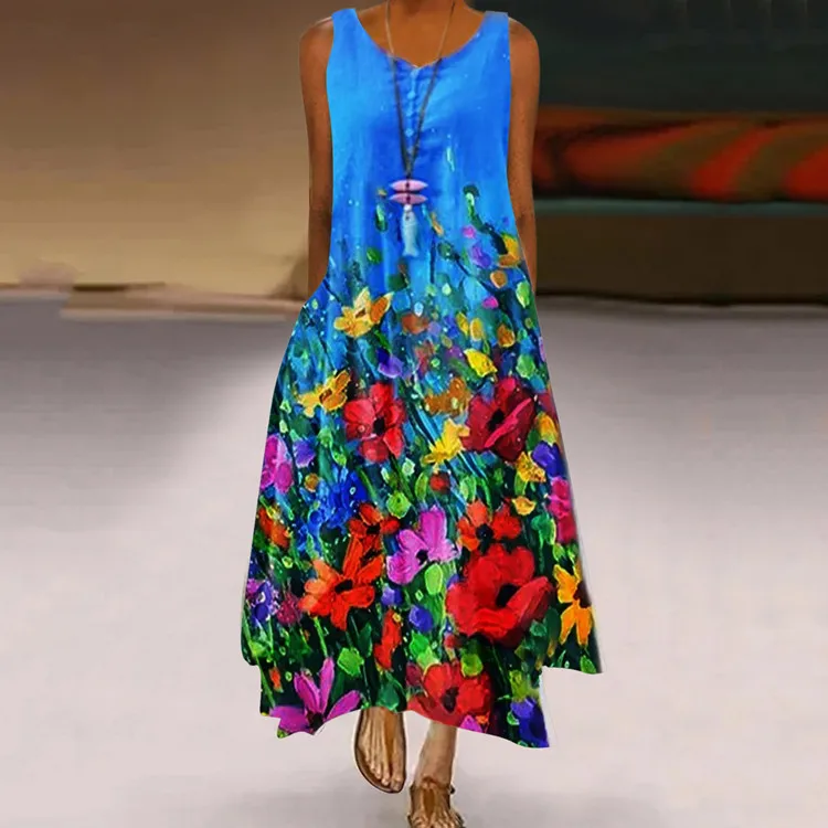 Spring Women Round Neck Everyday Flower Print Sleeveless Skirt Elegant Long Skirt Round Neck Pocket Skirt Vintage Maxi Skirt
Spring Women Round Neck Everyday Flower Print Sleeveless Skirt Elegant Long Skirt Round Neck Pocket Skirt Vintage Maxi Skirt