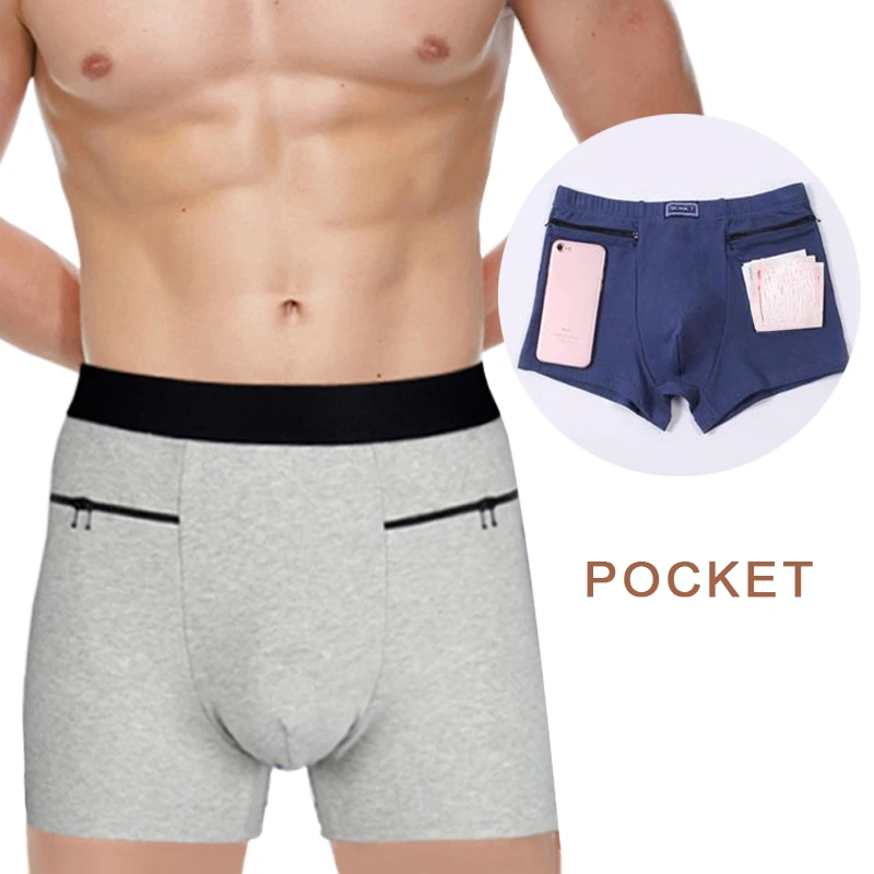 

Man Outdoor Travel Safe Boxers with Dual Pockets with Zippers Phone Key Passpord Storage Underwear Hidden Bag Lingerie