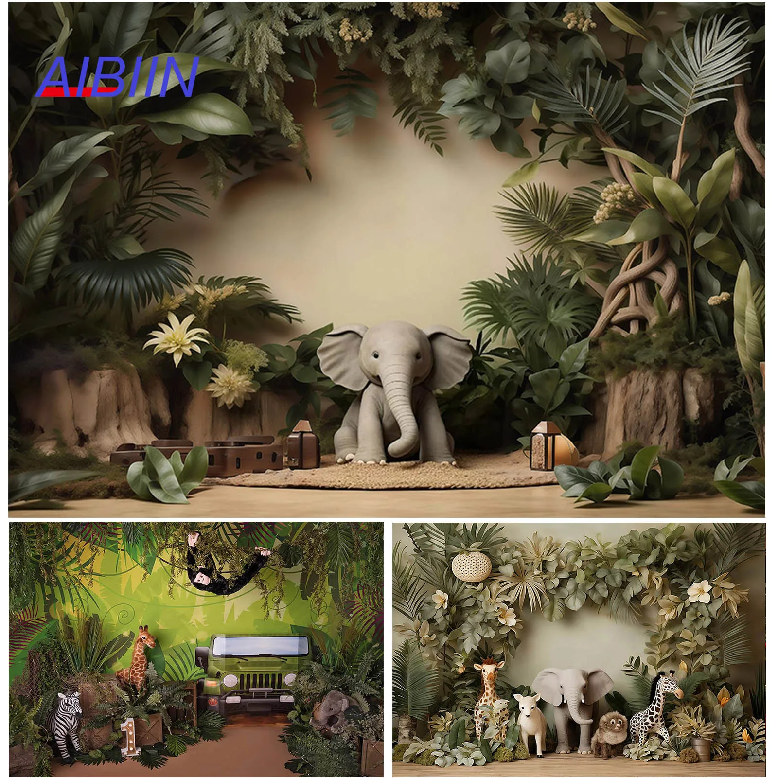 

AIBIIN Tropical Forests Photography Background Summer Jungle Animals Wild One Birthday Party Decor Backdrop Baby Shower Props