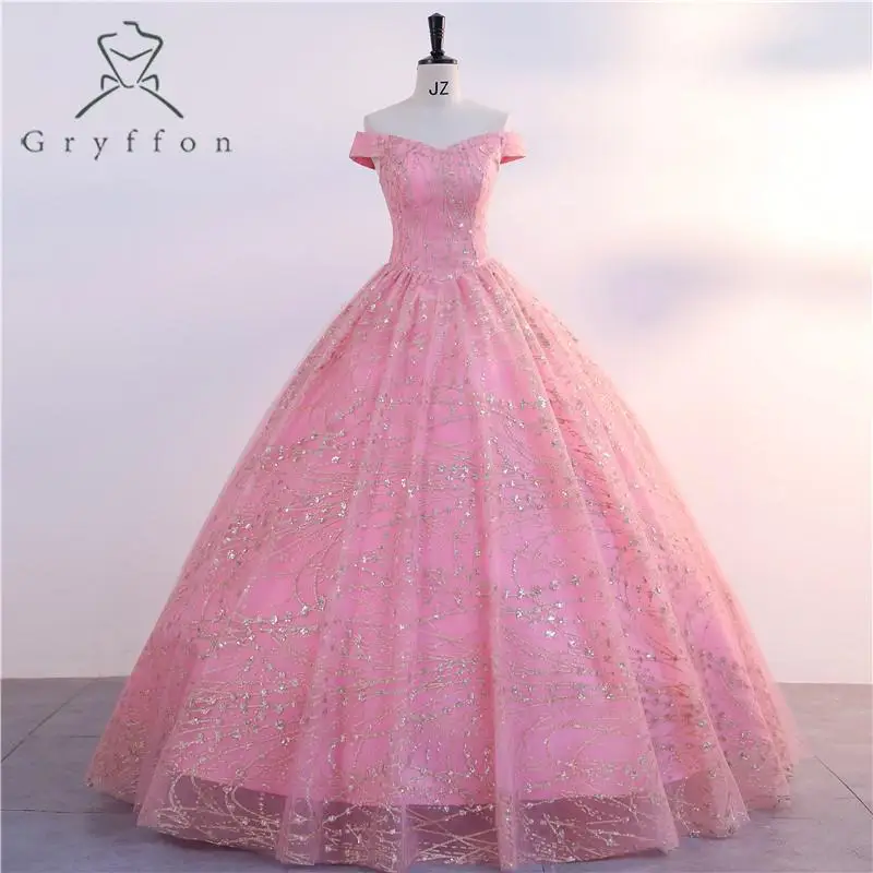 Розовое платье с блестками, милое бальное платье с открытыми плечами, блестящее платье, роскошное платье для выпускного вечера, реальные фото, платья