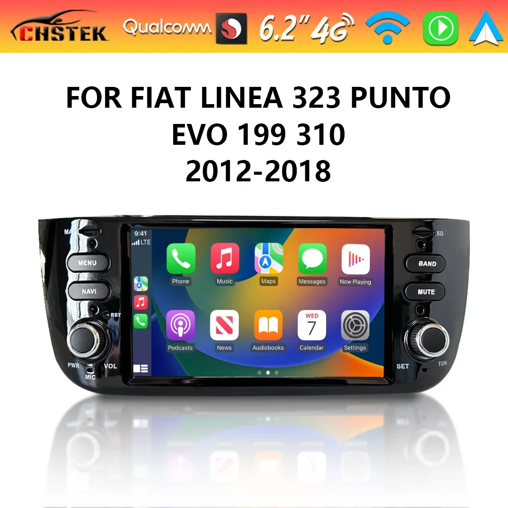 

CHSTEK Qualcomm Car Radio Android 13 For Fiat Grande Punto EVO Linea Urban Cross 2016-2018 Carplay WIFI 4G Bluetooth5.0 GPS DSP