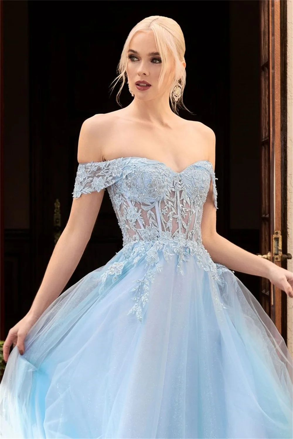 Sansa Green Lace Embroid فساتين سهره فاخره 2023 A-line فساتين السهرة Sweet Off Shoulder Vestidos De Noche Fairy Prom Dresses 11 S00c0fc8493964fc3bdc5581f14d71b70m