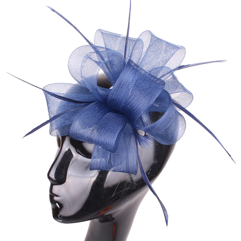 

Navy Mesh Headwear Elegant Ladies Women Chic Fascinator Hair Accessories Fashion Flower Handmade Headdress Hair Clip Tulle Hat