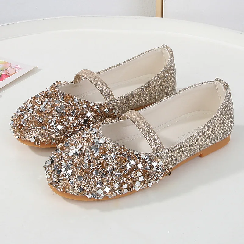 

Kids Leather Shoe 2024 Spring Autumn Ballet Flats for Girls Fashion Sequins Luxury Children Princess Flat Mary Jane Shoes Soft