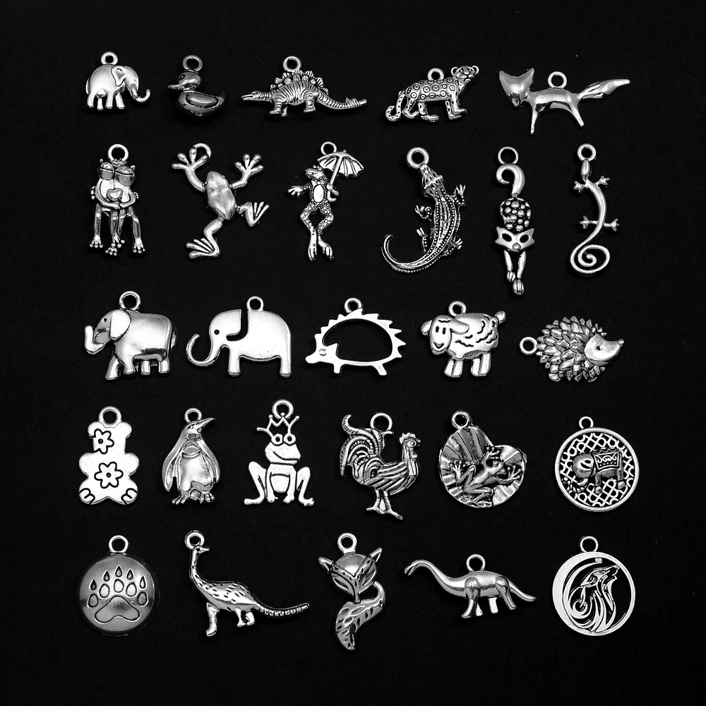 

20pcs/lot Antique Zoo Pig Dinosaur Fox Dragon Frog Sheep Charms Animals Pendant For Diy Jewelry Making Supplies Accessories