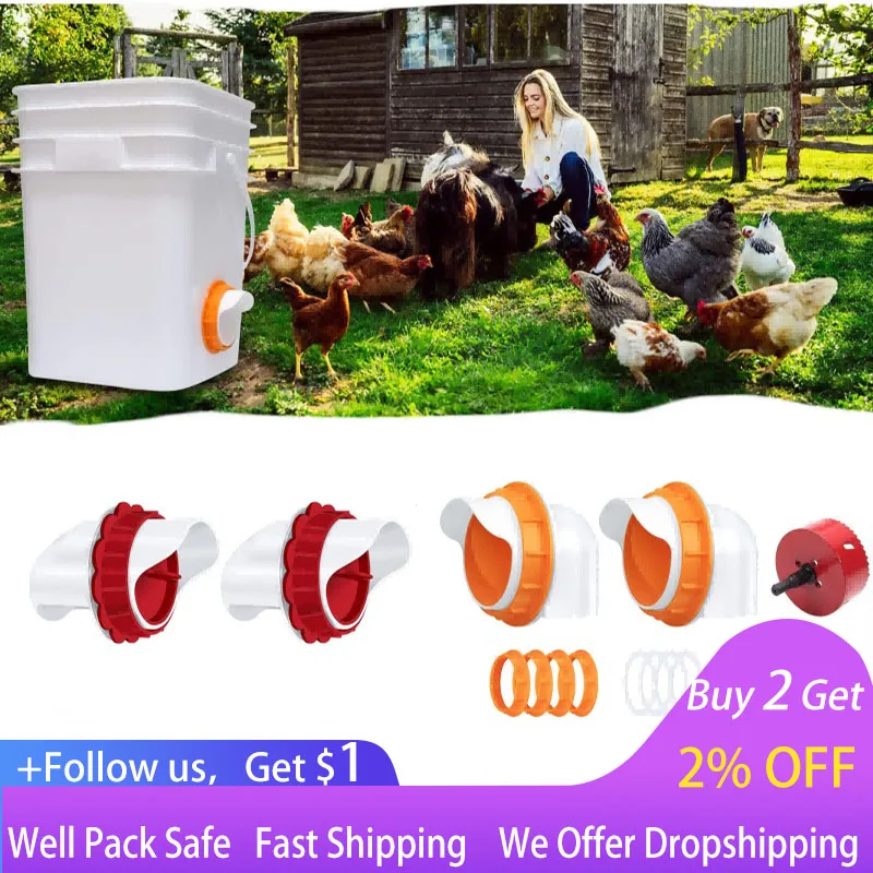 

Automatic Poultry Feeders DIY Chicken Feeder Waterproof No Waste for Buckets Barrels Troughs Bins