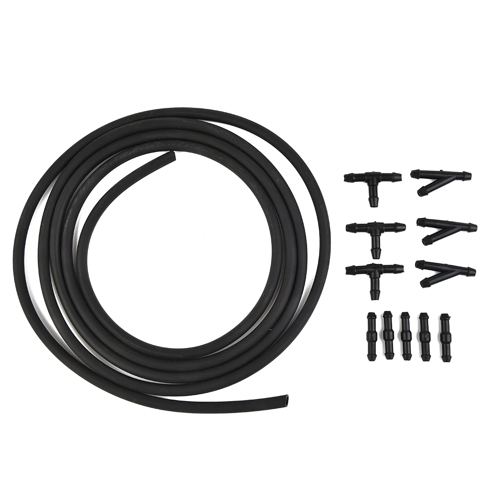 

Car Windshield Washer Hose+connector Kit T-tube Diverter Connector (2m Water Pipe+3 Black Tees+3 Black Oblique Passes + 5 Black