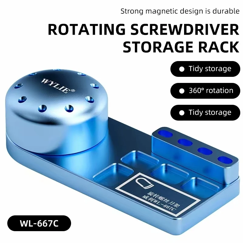 WYLIE WL-667C Screwdriver Tweezers Container Mobile Aluminum Alloy Storage Box Phone Repair Tools 360° Rotatable Storage Rack
WYLIE WL-667C Screwdriver Tweezers Container Mobile Aluminum Alloy Storage Box Phone Repair Tools 360° Rotatable Storage Rack