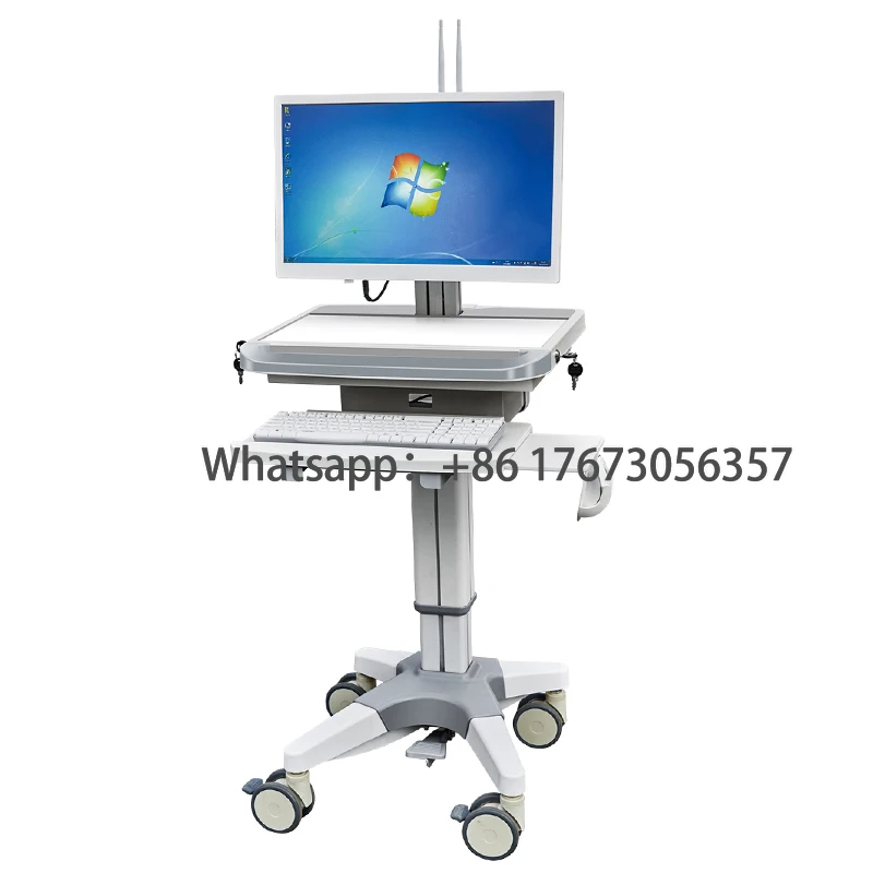 

All In One Workstation Height Adjustable Mobile Medical Laptop Cart Tablet Vesa Hospital Trolley For Clinic