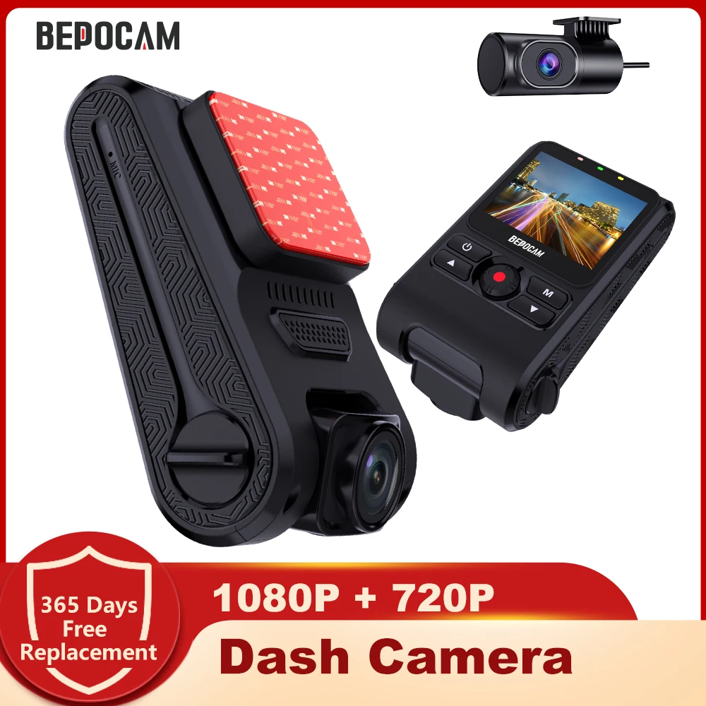 

BEPOCAM Dash Cam for Cars Ultra HD Black Box Car DVR 2 Cameras Front/Cabin/Rear Camera Motion Detection Video Recorder Dashcam